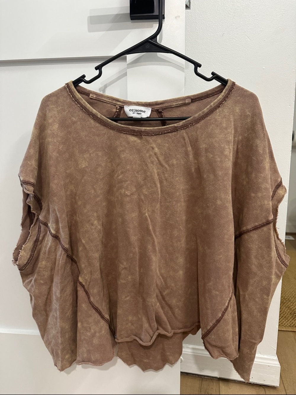 eesome Washed Taupe Scoop Neck Draped Women's shirt